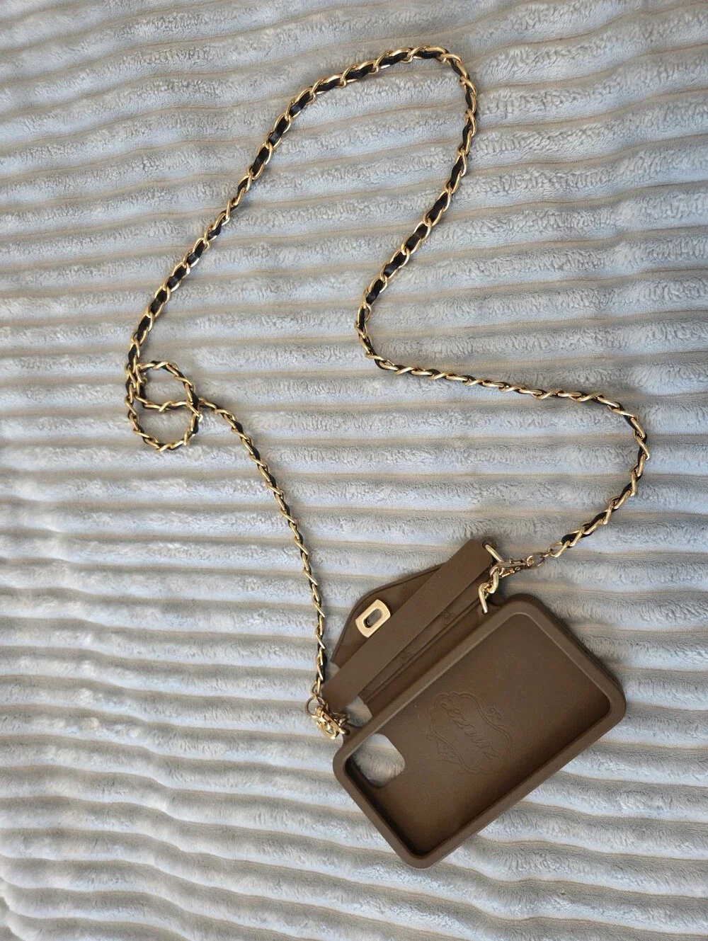 Quilted Brown Crossbody Phone Case with Gold Chain